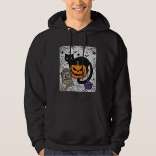 Moletom Gatinho Preto do Halloween Abóbora Lápide Caldeirã