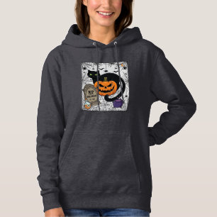 Moletom Gatinho Preto do Halloween Abóbora Lápide Caldeirã