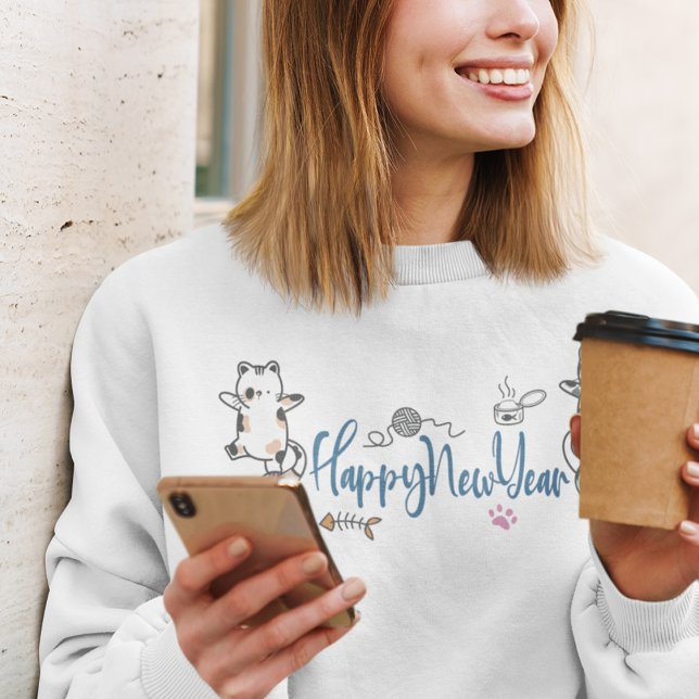 Moletom Gatinhos felizes anos novos (Happy New Year Between Kittens Balanced On Yarn Sweatshirt)