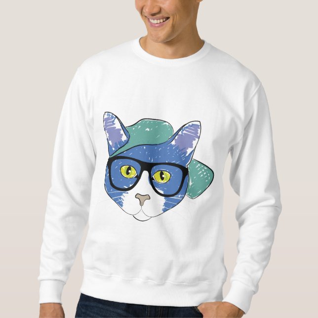 MOLETOM GATO AMARELO COM ÓCULOS PRETOS E BONÉ VERDE (Frente)