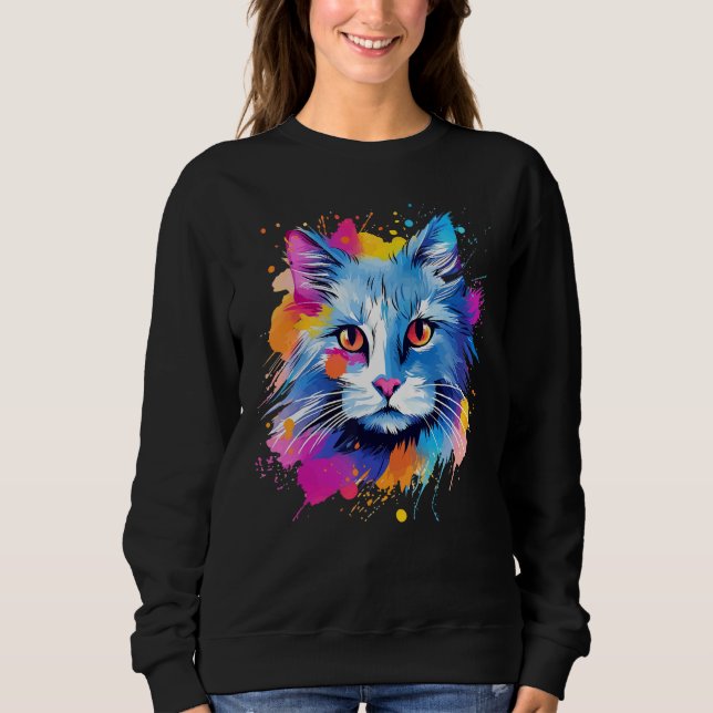 Moletom Gato Angora Turco de Cara Colorida Splash (Frente)