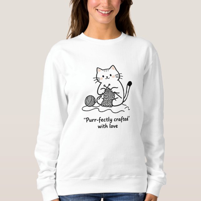 Moletom Gato Artístico com Fio de Tricô Preto e Branco Sim (Frente)