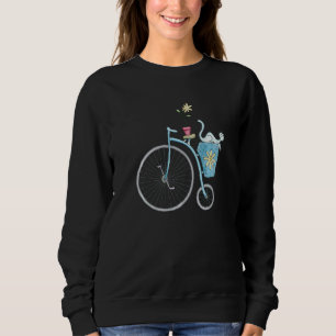 Moletom Gato Azul Em Bicicleta Antiga