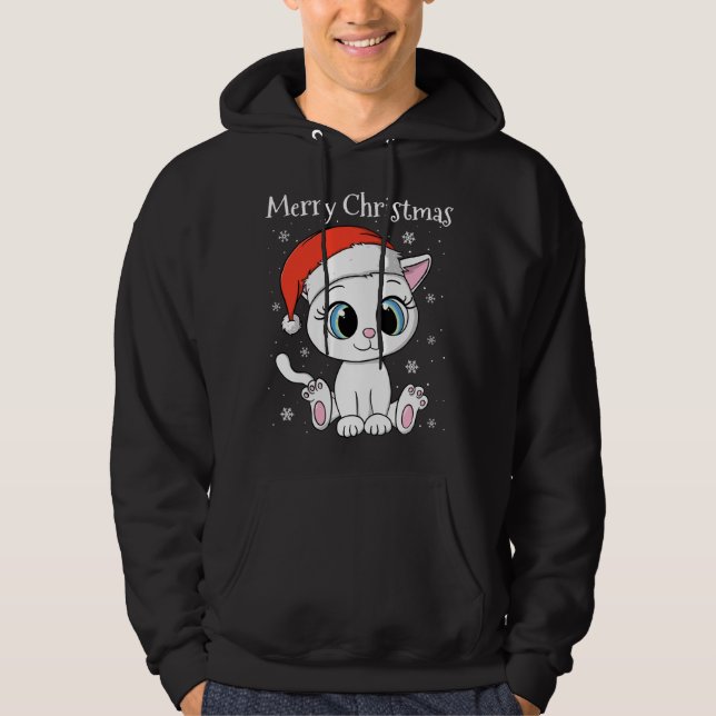 Moletom Gato bonito com Papai Noel Feliz Natal (Frente)