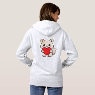 Moletom Gato Branco Fofo Abraçando um Grande Coração Verme