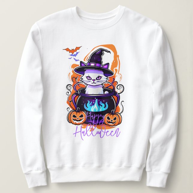 Moletom Gato Bruxa Pumpkin Hoodie, Feliz Halloween (Frente do Design)