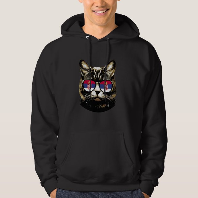 Moletom Gato com Bandeira Sérvia Óculos Orgulhosos Sérvia  (Frente)