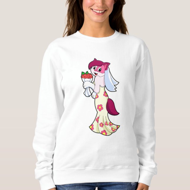 Moletom Gato com vestido de noiva e buquê de flores (Frente)