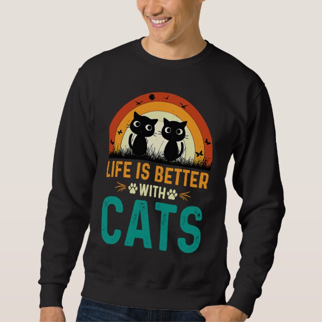 Moletom Gato Com Vintagem Retroativa De Gatos (Frente)