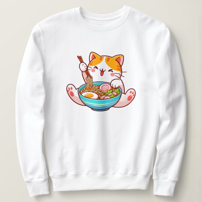Moletom Gato Comendo Ramen Noodles Comendo Gato Ramen (Frente do Design)