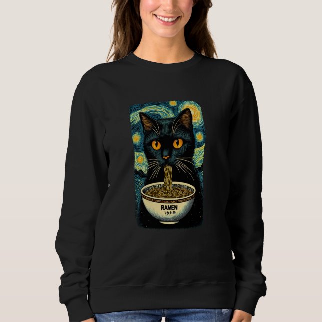 Moletom Gato Comendo Ramen, Starry Night Van Gogh, Cat Lov (Frente)