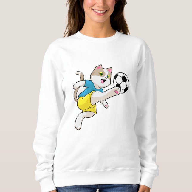 Moletom Gato como jogador de futebol com bola de futebol (Frente)