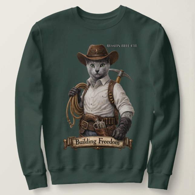 Moletom Gato Cowboy Russian Blue – Construindo Liberdade (Frente do Design)