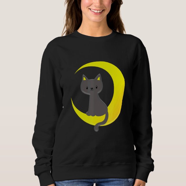 Moletom Gato da Lua Adorável Luar Crescente Gatinho Ni (Frente)