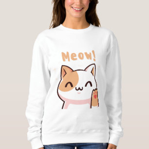 Moletom Gato de bege de Grito com Ilustração de Texto de V