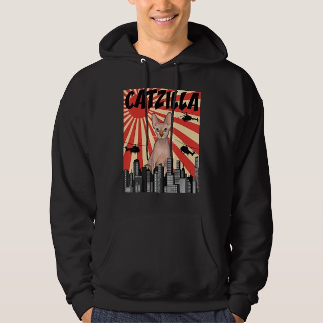 Moletom Gato De Catzilla Sphynx, Retro Engraçado Japonês (Frente)
