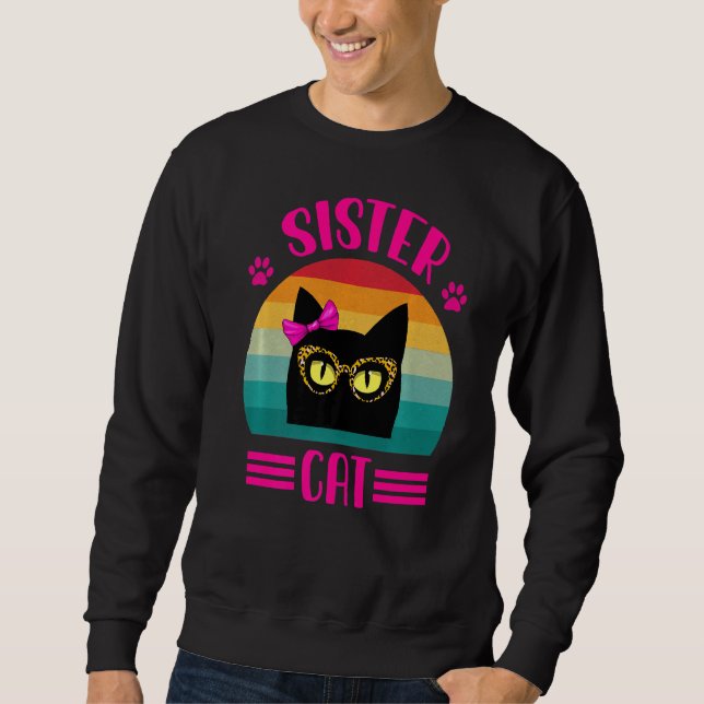 Moletom Gato De Irmã Bonita Com Óculos-Leopardo Retro (Frente)