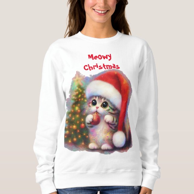 Moletom Gato de Kitten de Natal com Ornament e Árvore (Frente)