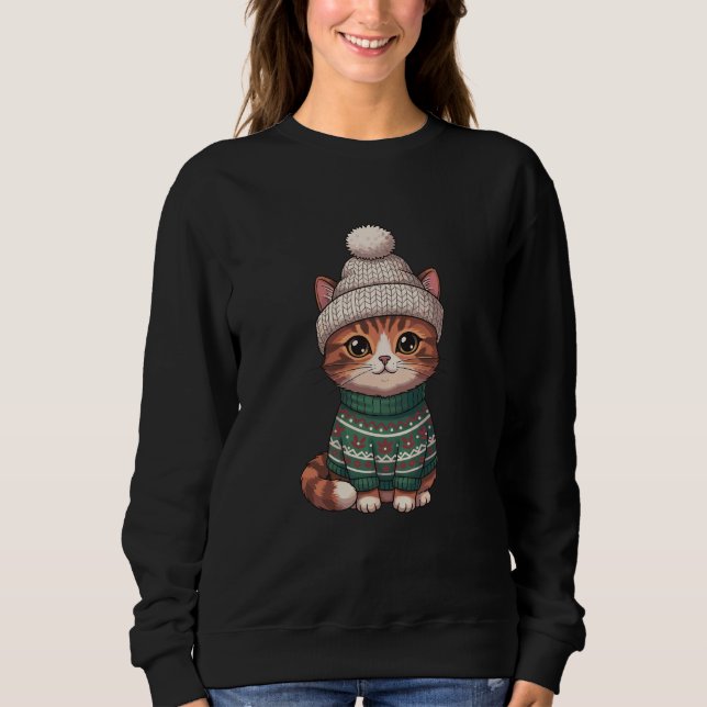 Moletom gato de Natal, amante de gatos (Frente)