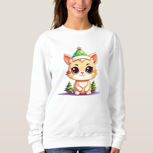 Moletom Gato de Natal Gatinho de Chibi Kawaii (Frente)
