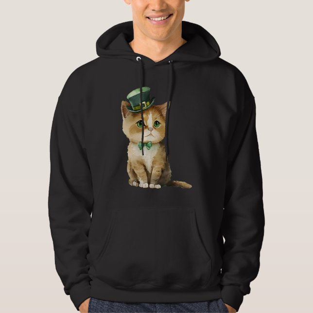 Moletom Gato do Dia de São Patrício com um Chapéu de Duend (Frente)