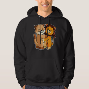 Moletom Gato E Gato De Leão Cute Abraçando Animais Mulhere