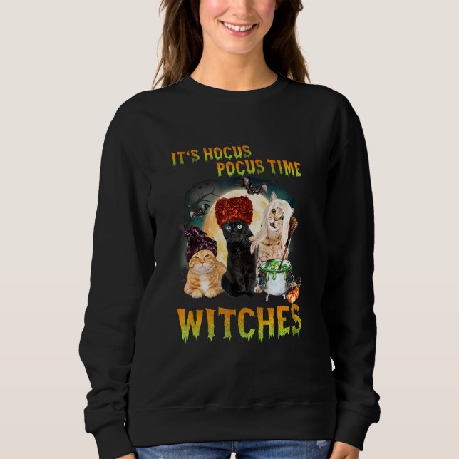 Moletom Gato É Hora De Hocus Pocus Bruxas Design De Hallow (Frente)