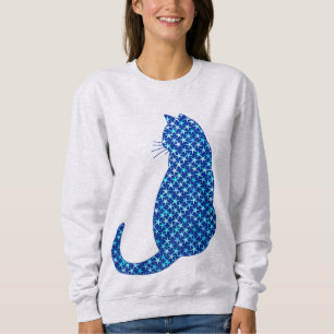 Moletom Gato em Padrão de Estrelas em Azul Profundo