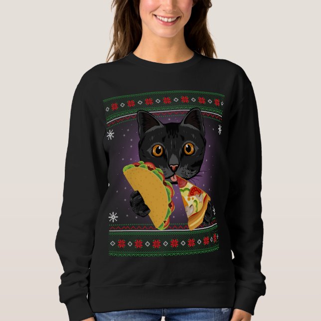 Moletom Gato Engraçado Come Pizza Taco Lover Feia de Natal (Frente)