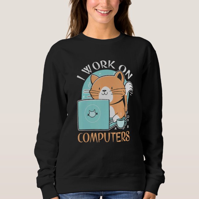 Moletom Gato Engraçado E Laptop De Computador, Pés, Eu Tra (Frente)