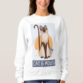 Moletom Gato Engraçado E Rato Bonito Esgueirando Um Queijo