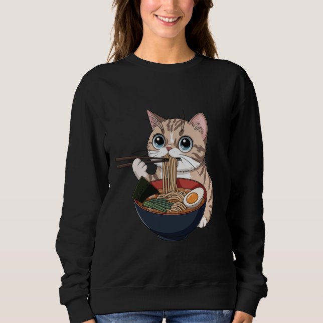 Moletom Gato exótico de pêlo curto engraçado comendo macar (Frente)