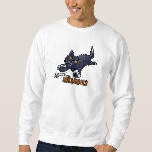 Moletom Gato feliz do Dia das Bruxas que persegue o rato