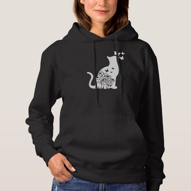 Moletom Gato Floral Flores Flores Mulheres Raparigas Gatos (Frente)