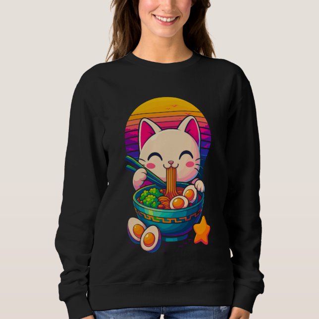 Moletom Gato Fofo de Anime Comendo Ramen (Frente)