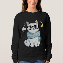 Moletom Gato Fofo e Nerd com Óculos e Cachecol