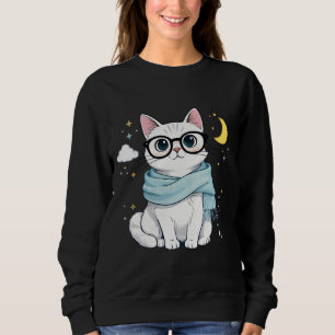 Moletom Gato Fofo e Nerd com Óculos e Cachecol