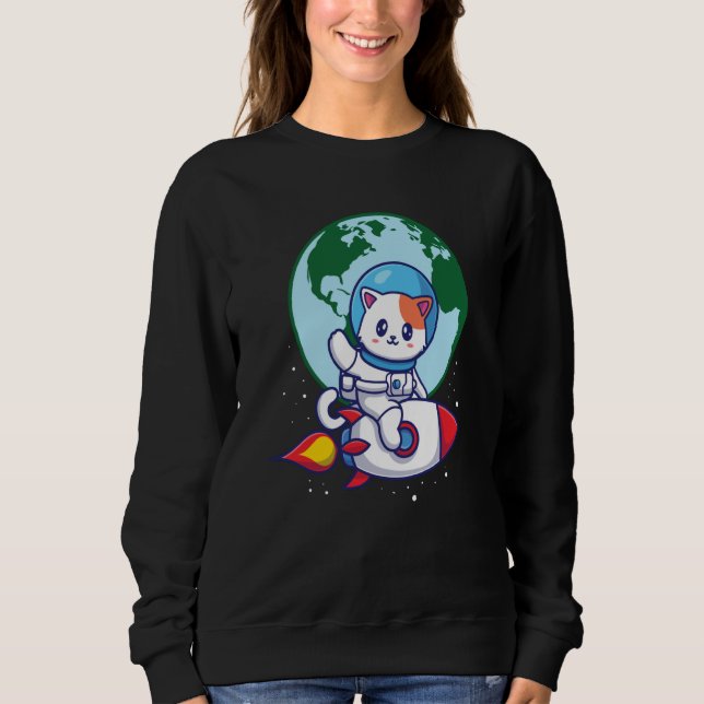 Moletom Gato Fofo Espaço Sideral Foguete Terra (Frente)