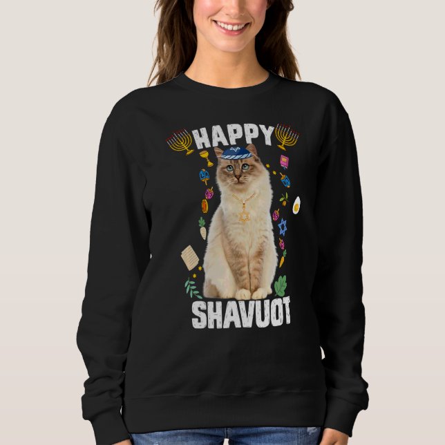Moletom Gato Judeu Kippah Happy Shavuot Matzah Shavuot Hol (Frente)