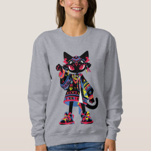 Moletom Gato Kawaii Místico - Teto Espírito Tribal Colorid