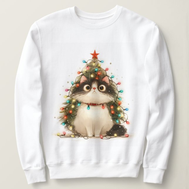 Moletom Gato Louco Em Luas De Natal Engraçado (Frente do Design)