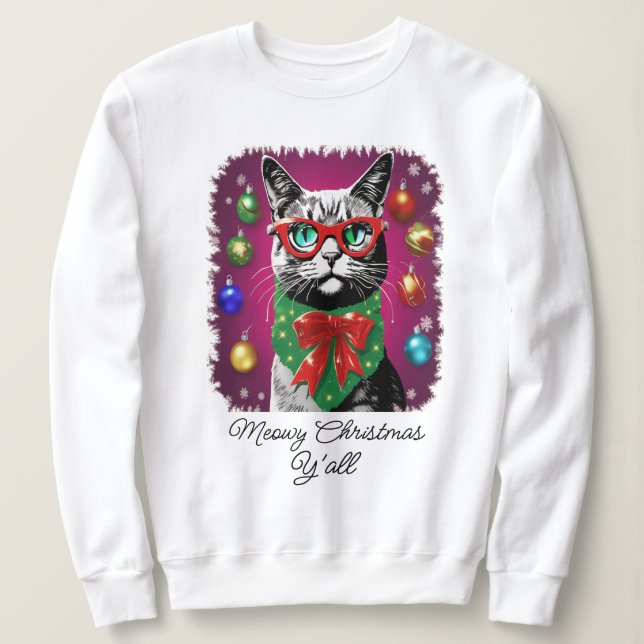 Moletom Gato nas Luzes de Natal, Feliz Natal (Frente do Design)