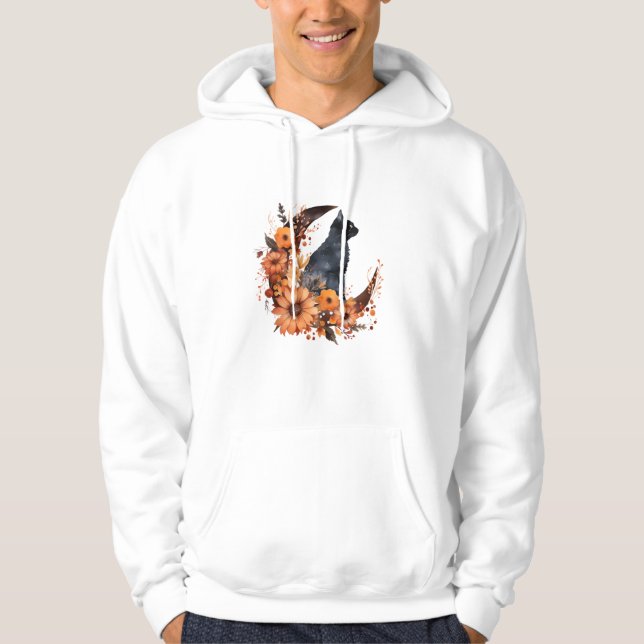 Moletom Gato Negro Na Lua Floral Pumpkin Black Cat Hallowe (Frente)