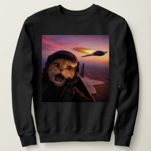Moletom Gato Piloto de Caça Engraçado — Meme Vintage das “