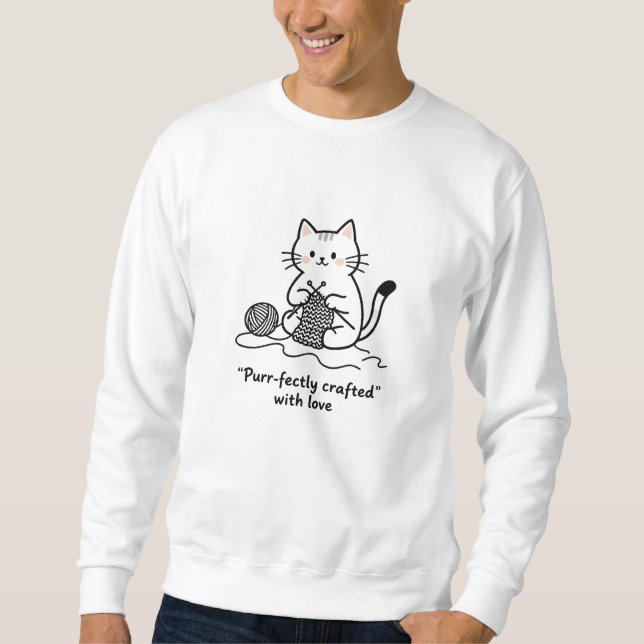 Moletom Gato Preto Branco Brincando com Fio de Tricô Amant (Frente)