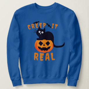 Moletom Gato Preto de Halloween do Impressão 'Creep It Rea