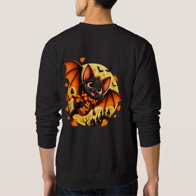 Moletom Gato Preto de Halloween Fofo Lua (Verso)
