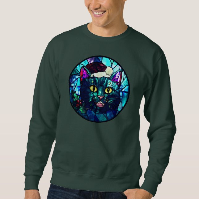 Moletom Gato Preto de Natal em Vitral Miando (Frente)