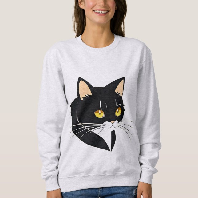 Moletom Gato Preto e Branco Com Olhos Amarelos Brilhantes (Frente)