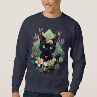 Moletom Gato Preto Floral Arte Crônica com Pixel no Hallow